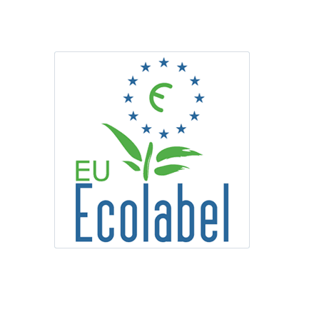 La photo montre le logo EU Ecolabel, avec un design de feuille verte et des étoiles disposées en…