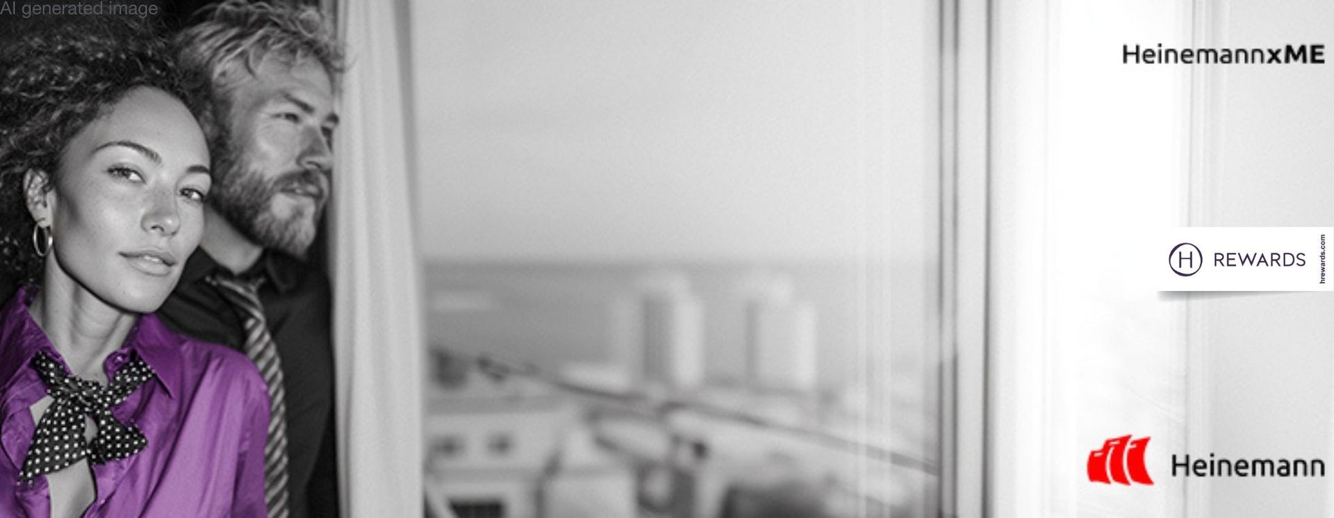 Een man en een vrouw staan bij een raam en kijken naar buiten. De achtergrond is grijswaarden,…