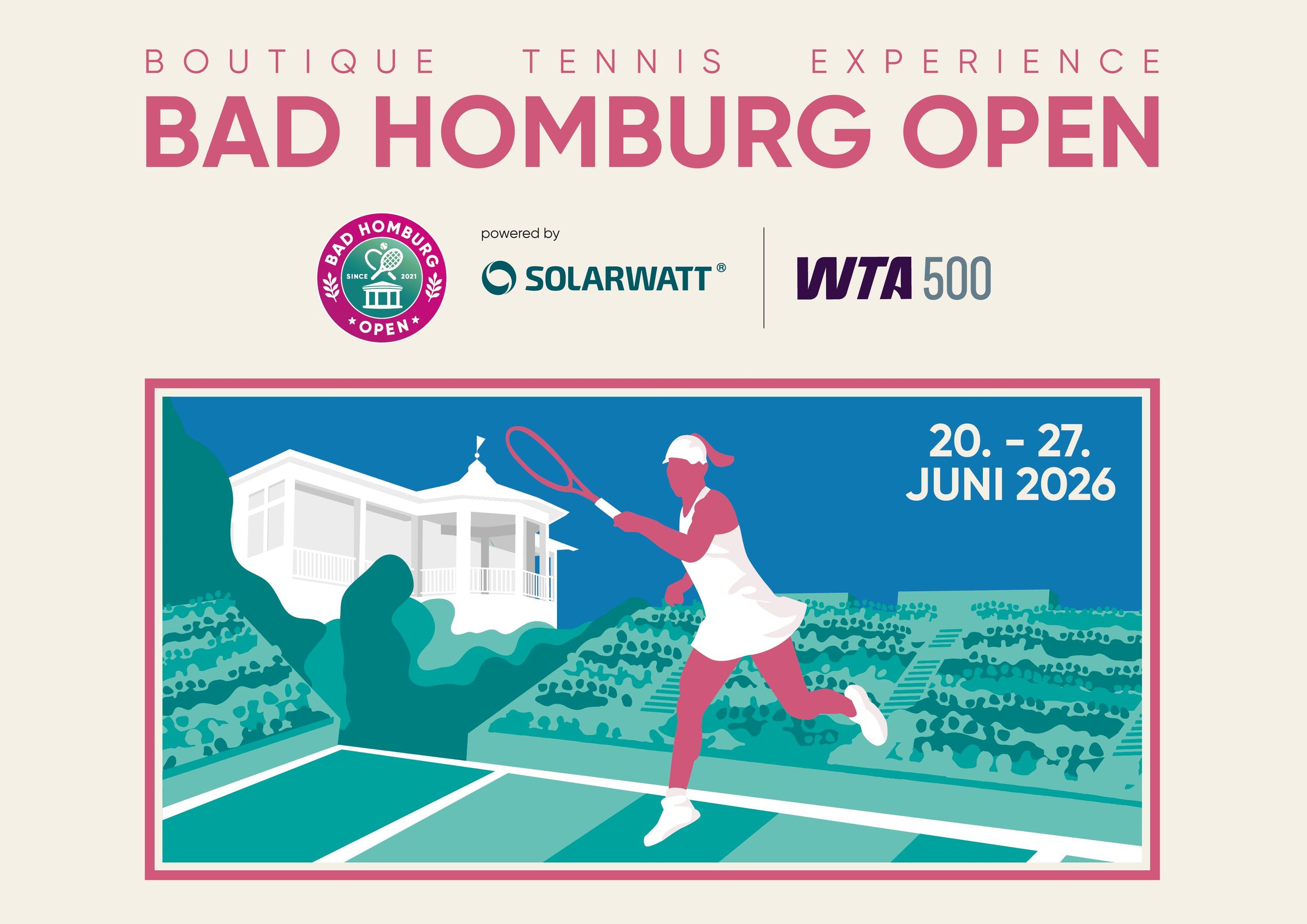 Ein Werbeplakat für das Tennisturnier Bad Homburg Open, das vom 20. bis 27. Juni 2026 stattfindet.