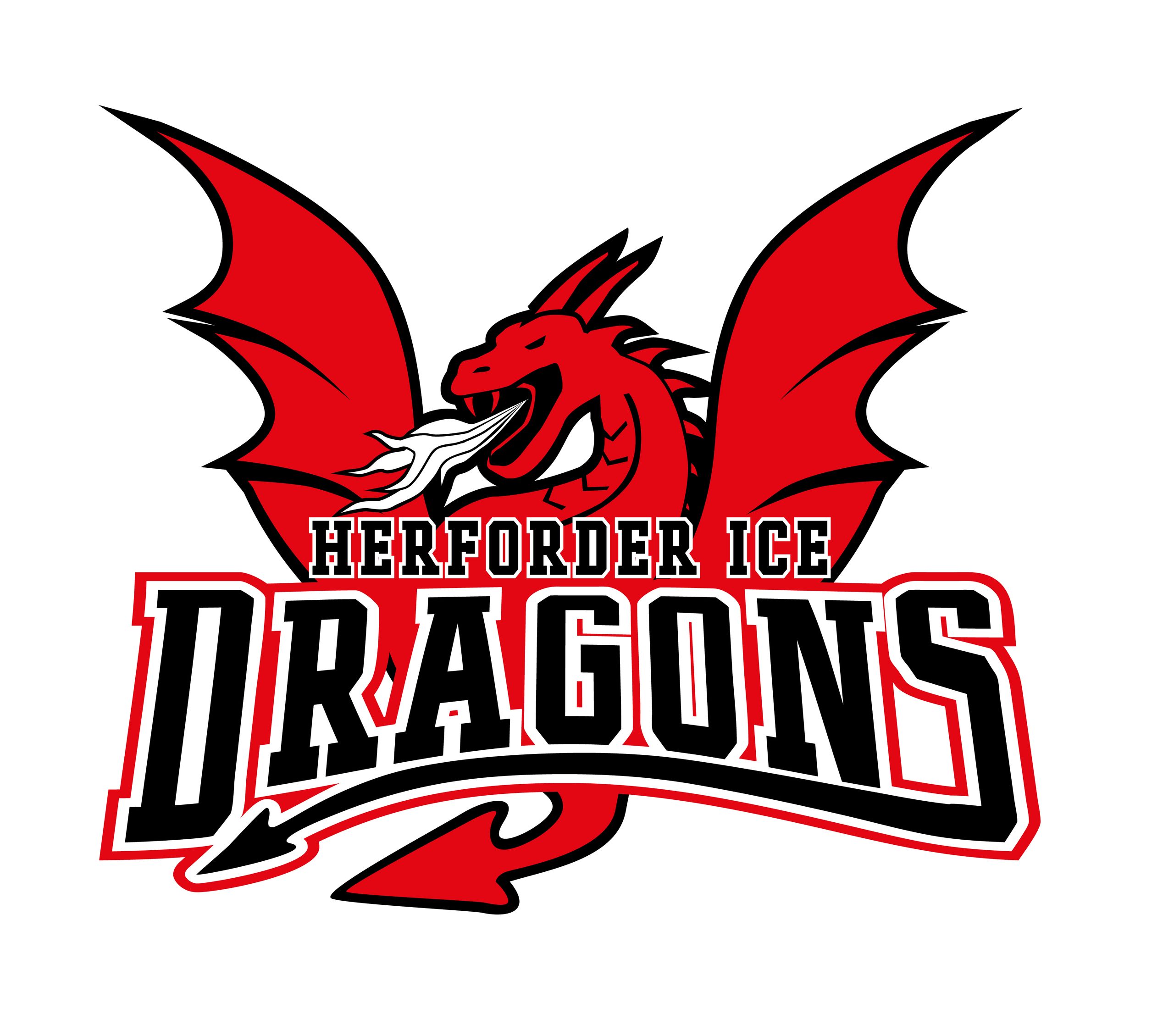 Das Bild zeigt ein rotes Drachen-Logo mit dem Text "Herforder Ice Dragons."